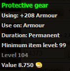 Protective gear stats