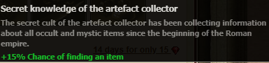 Secret Knowlege of the artefact collector stats